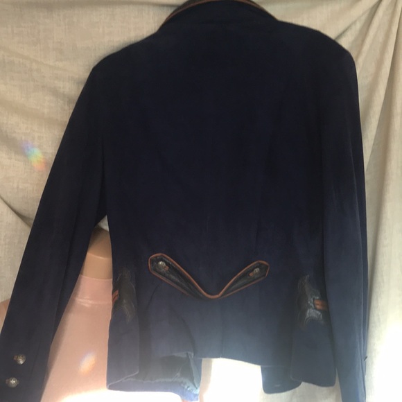John Michael vintage, navy blue suede, with black embossed fitted blazer. - Picture 9 of 9